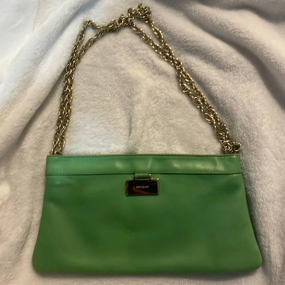 Kate Spade Mini Shoulder Bag Green Leather with Gold Chain